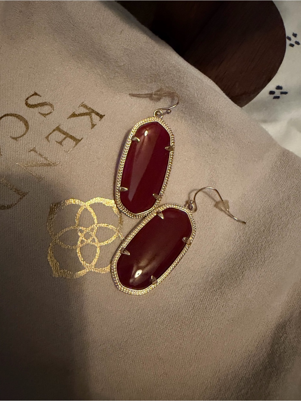 Kendra Scott Gold Elle Earrings with Deep Red Stones
